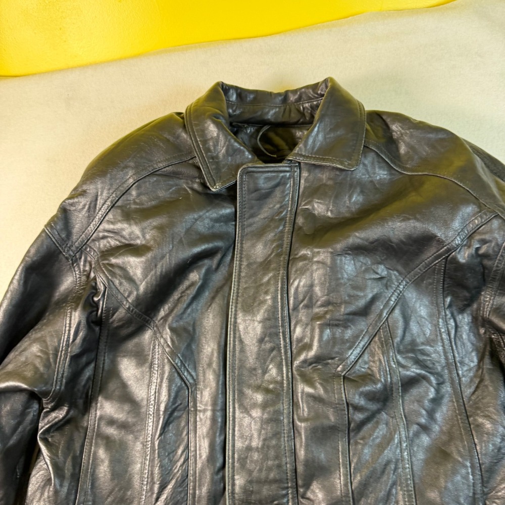 G-III Global‎ Identity Mens Black Leather Jacket Vintage Paneled Biker Coat L